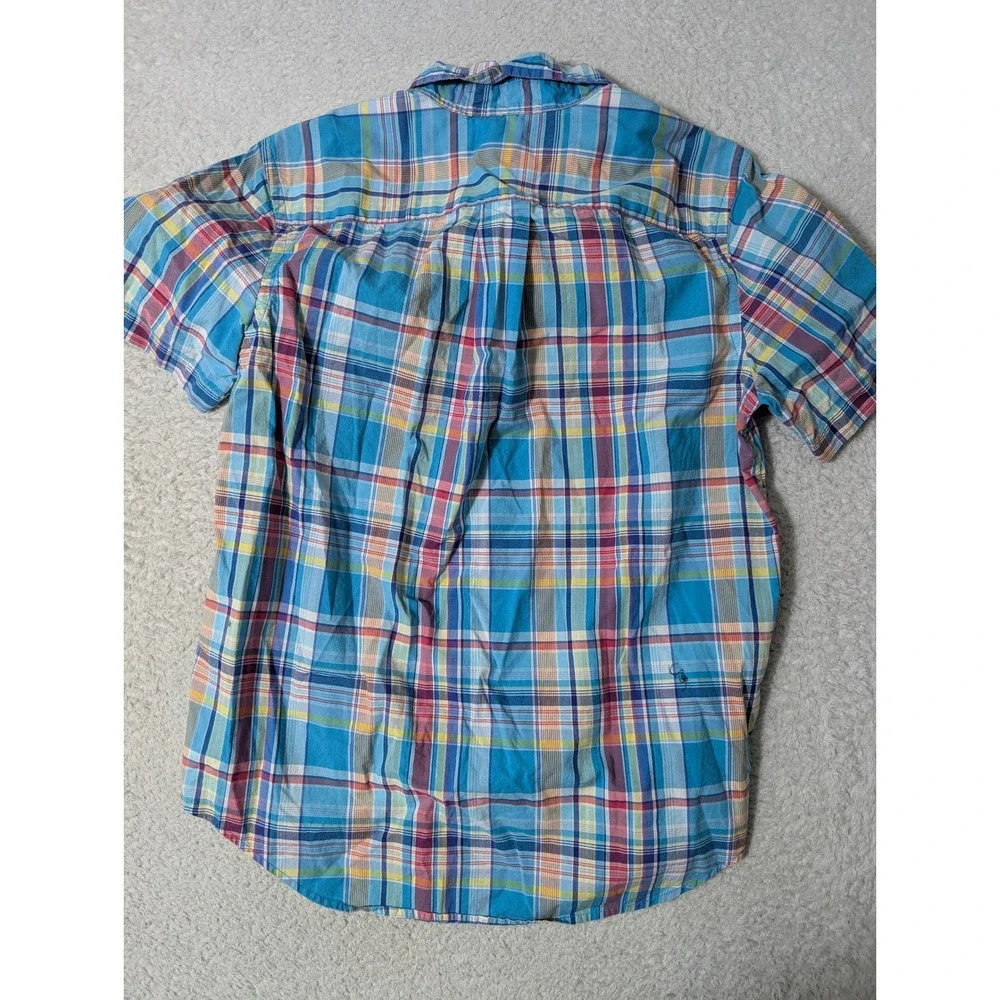 Ralph Lauren Plaid‎ Button Down Boys L Blue Multi Short Sleeve Pony Logo
